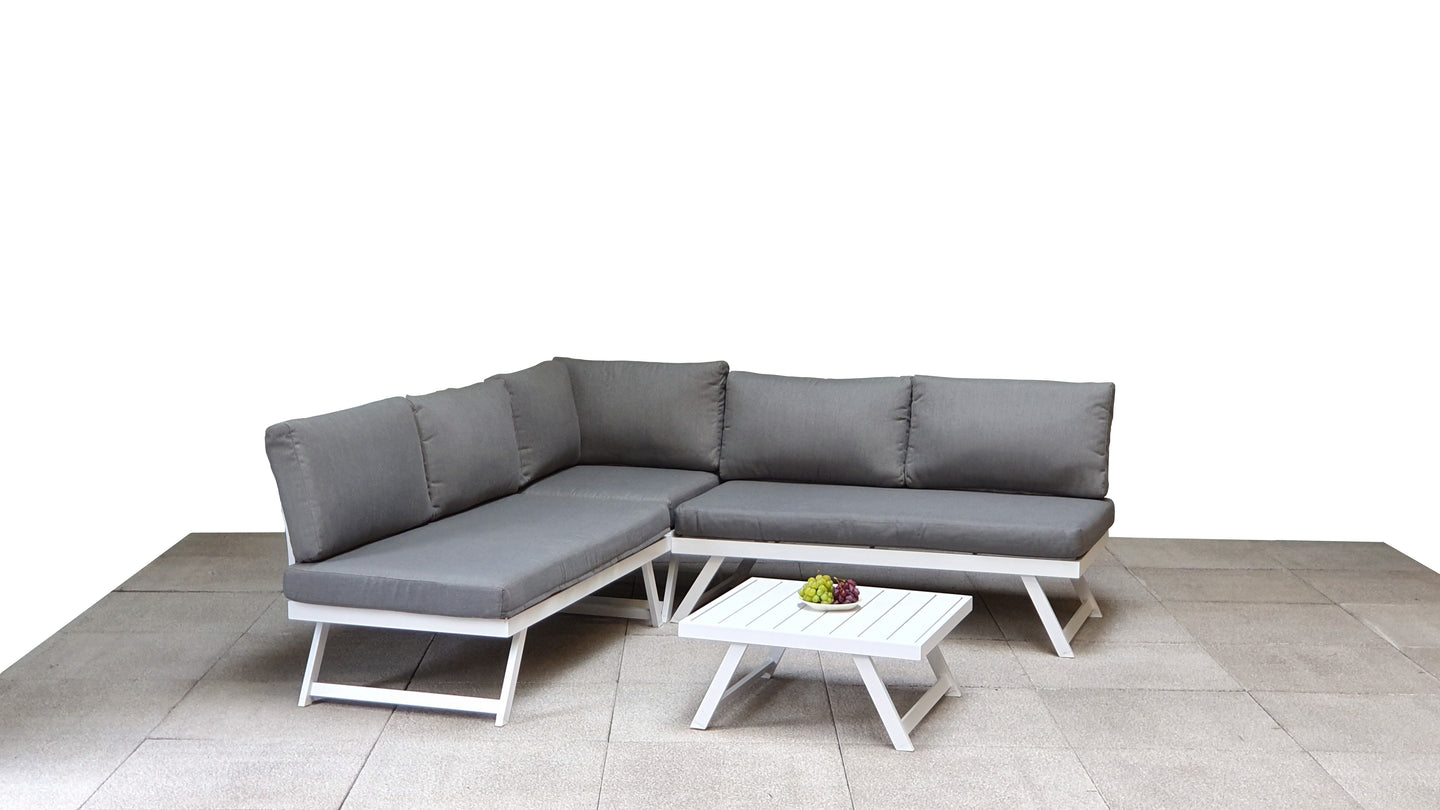 Signature Weave - Kimmie Outdoor Corner Lounge Set with Adjustable Head Rest White Frame
